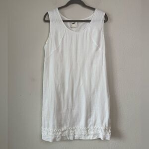 Nurture Anthropologie Women’s White Linen Sleeveless Dress Embroidered Hem Sz M*
